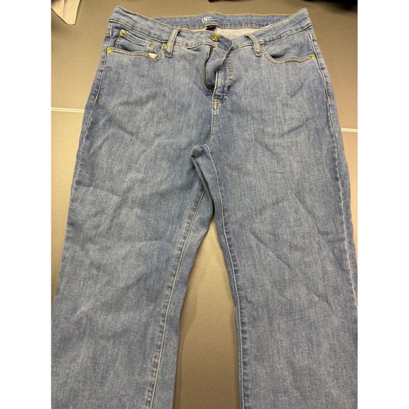 INC International Concepts Denim - INC International Concepts Womens Size 14 Bootcut Jeans Medium Wash Raw Hem Gold